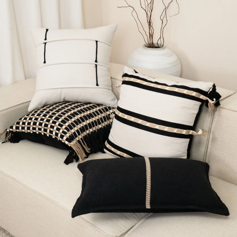 30x50/45X45/50X50CM Black White Throw Pillow Cover Homestay Simple Stamping Waist Cushion Cover Decor Home Decorative Pillowcase