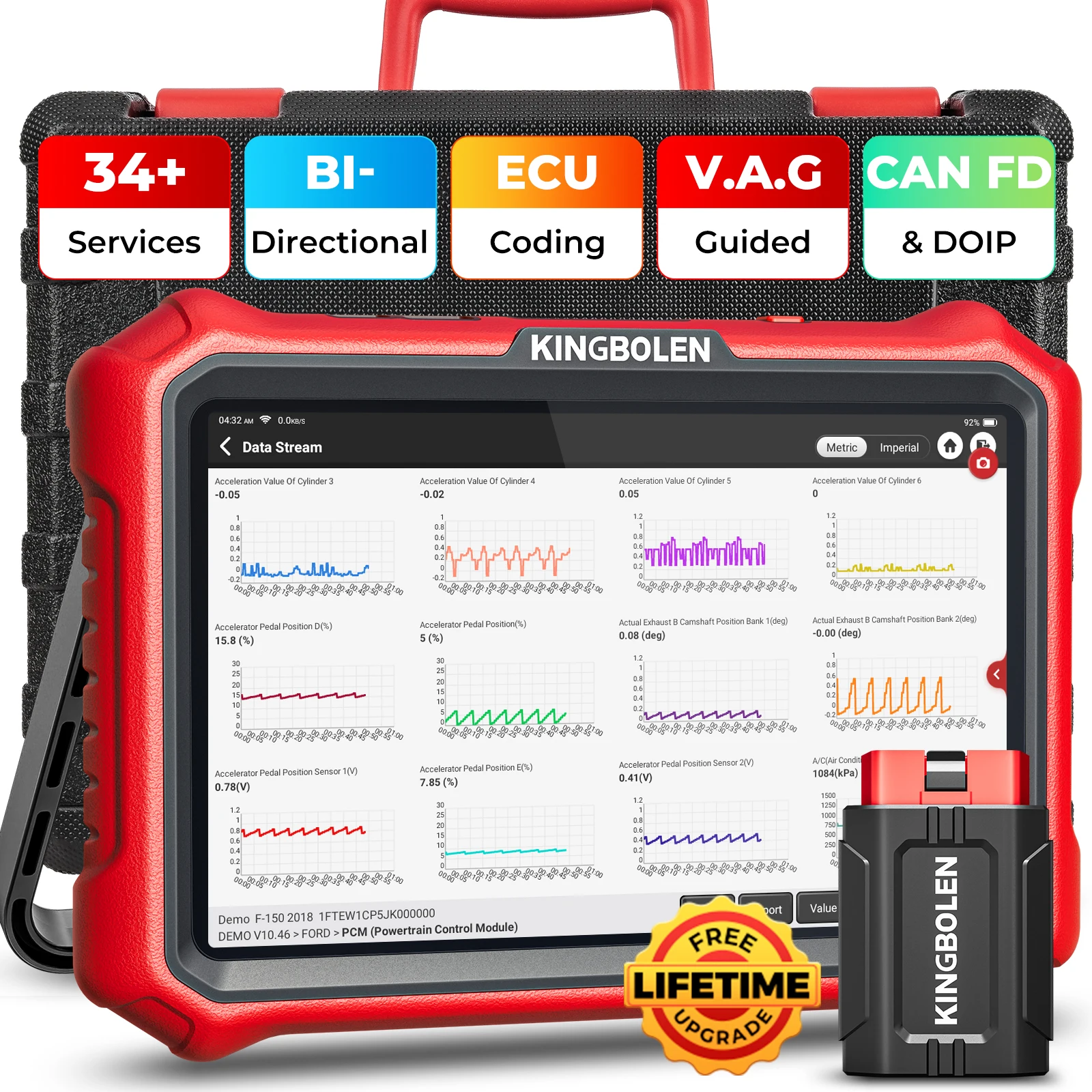 KINGBOLEN K8 Pro OBD2 Scanner Bluetooth 2026 Bidirektionales Diagnosegerät mit lebenslangen kostenlosen Updates, 8'' Allsystem-Diagnosetool, ECU-Code, 34+ Reset-Funktionen, CANFD&DOIP, V.A.G Guide,