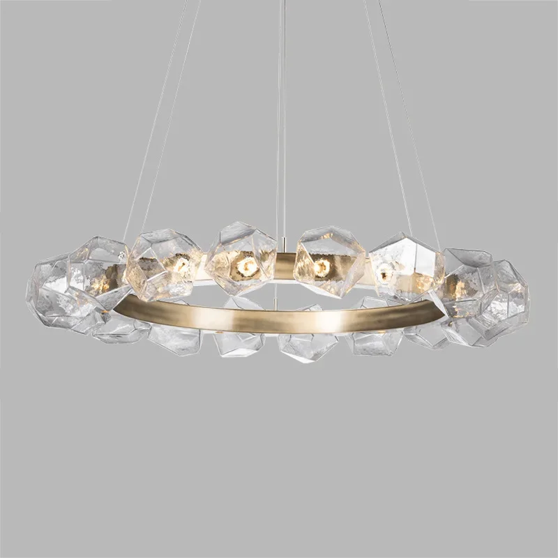 

GHJUYIOL Nordic minimalist glass living room circular chandelier, postmodern designer model bedroom study art chandelier