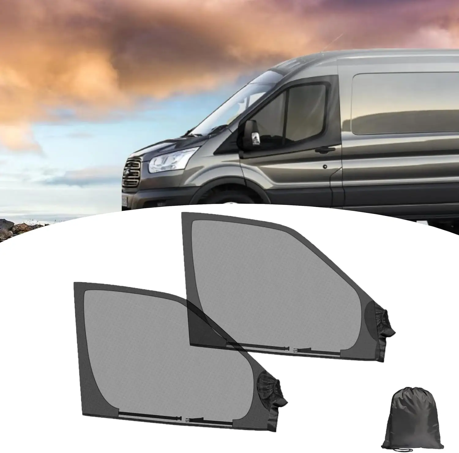 2Pcs 106*74cm Magnetic Mesh Screens Mosquito Window Mesh Sunshade UV Protection Curtain For Mercedes-Benz Sprinter Ram