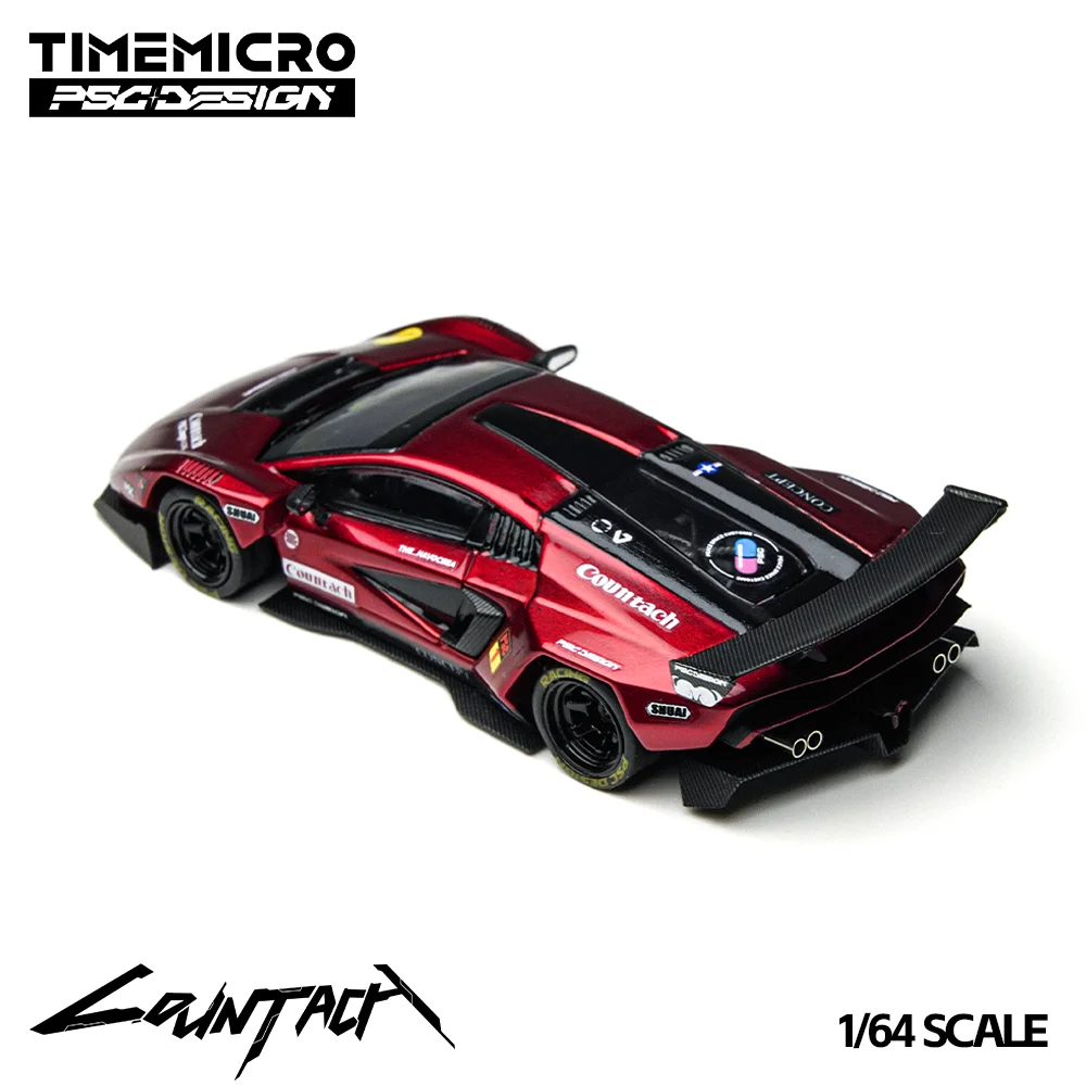 TimeMicro × PSC DESIGN 1:64 Countach "V" Czerwony Model Samochodu z Odlewu Metali do Symulacji, do Hobbystów i Ekspozycji*Prezent