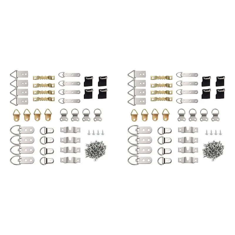 AS60-192Pcs Picture Photo Frame Hanging Hooks With Screws Kit For Office Home Painting Hanger Assorted