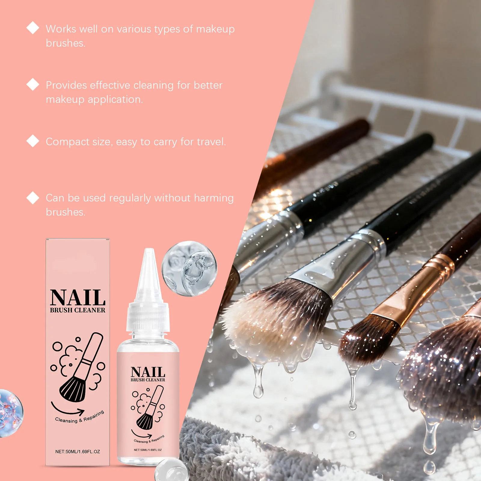 50ml メイクブラシクリーナーソリューション メイクブラシシャンプー パフクリーニングソリューション リムーバー 毎日のメイクツールケア製品