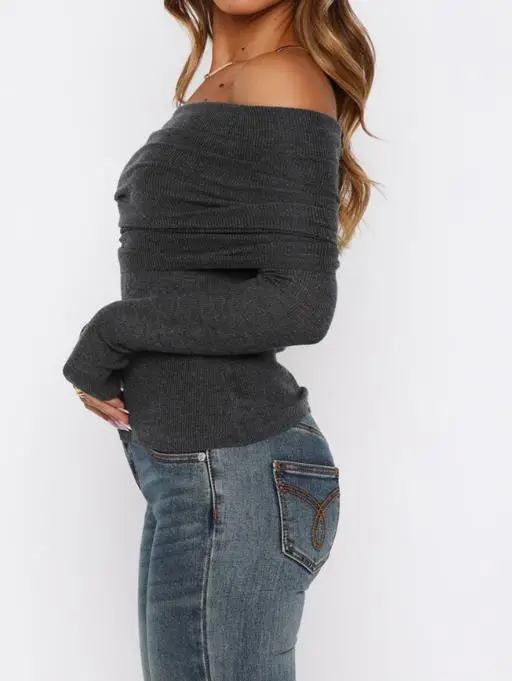 Y2K Spicy Girl Style Camiseta de chaleco con hombros descubiertos y manga larga de color sólido para mujer, Otoño/Invierno 2025