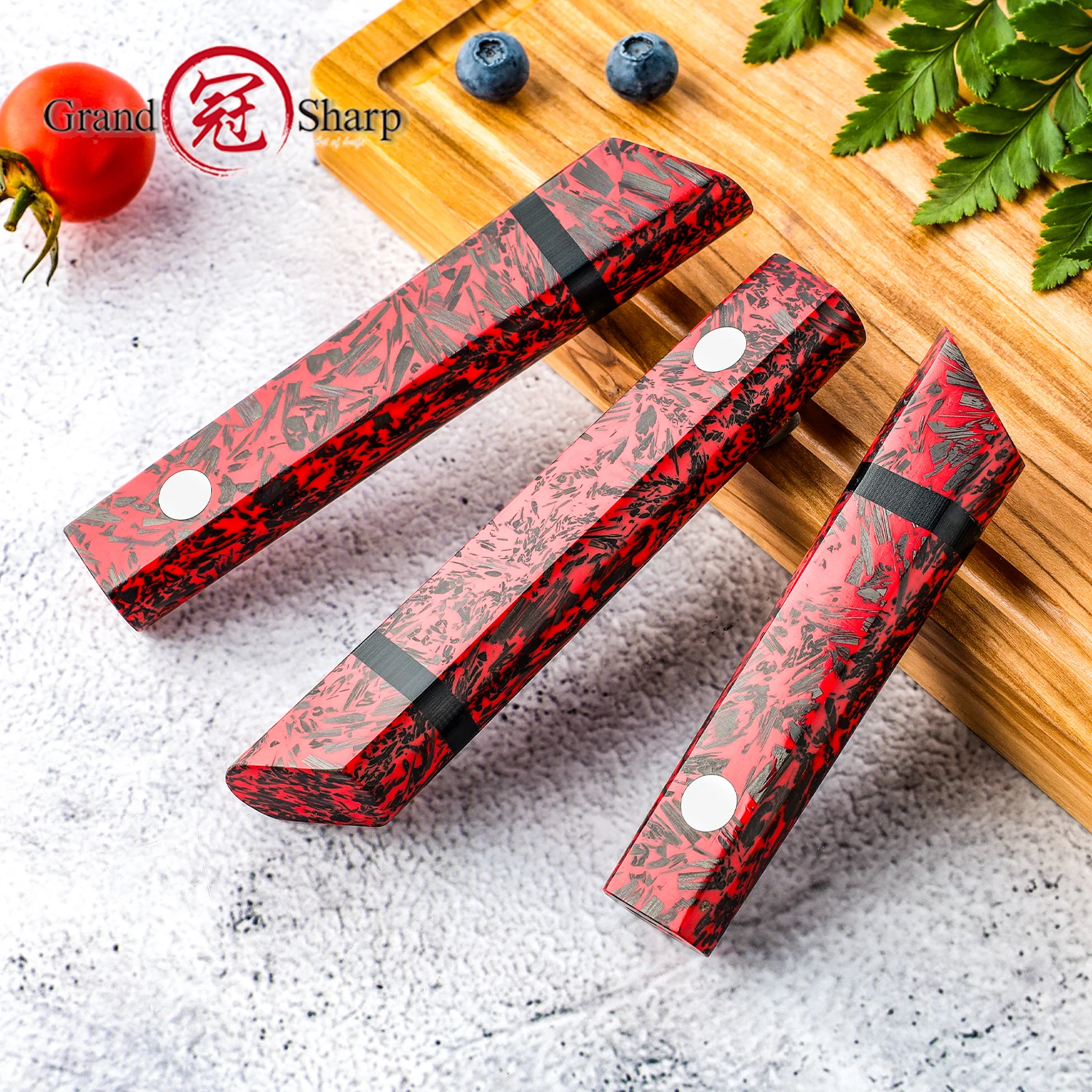 Grandsharp Professional Kitchen Knife Handle Red Resin + Carbon Fiber Premium Carbon Fiber Chef's Knife Handle Comfortable Grip