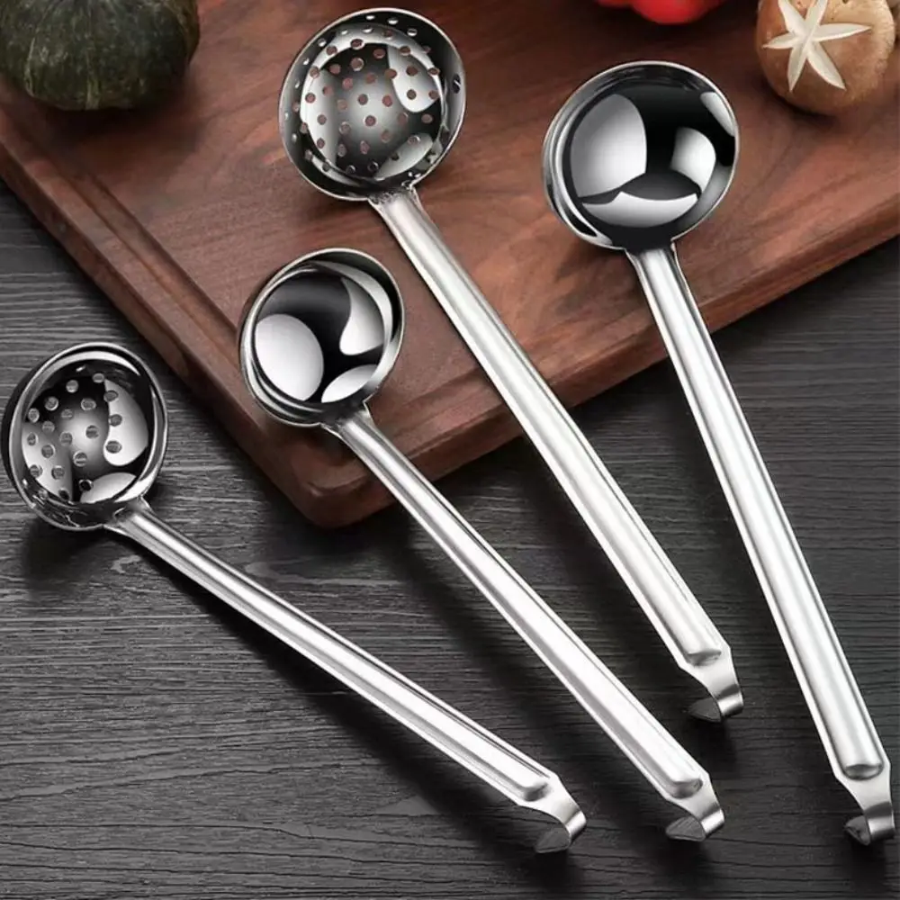 

Practical Hook Long Handle Soup Ladle Rust-proof Stainless Steel Colander Thickened Serving Spoon Porridge