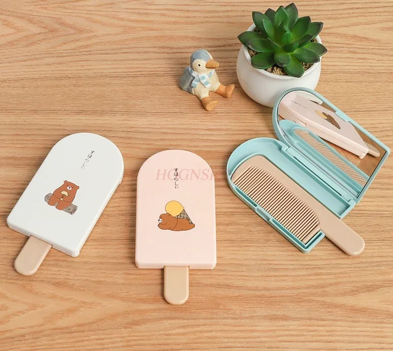 Creative Ice Cream Mini Mirror Children's Portable Makeup Mirror Comb Set Cartoon Portable Mirror Mini