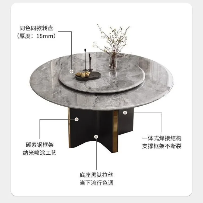 Dining table, light luxury modern high-end rock slab with turntable, rotatable household simple dining table and chair combinati