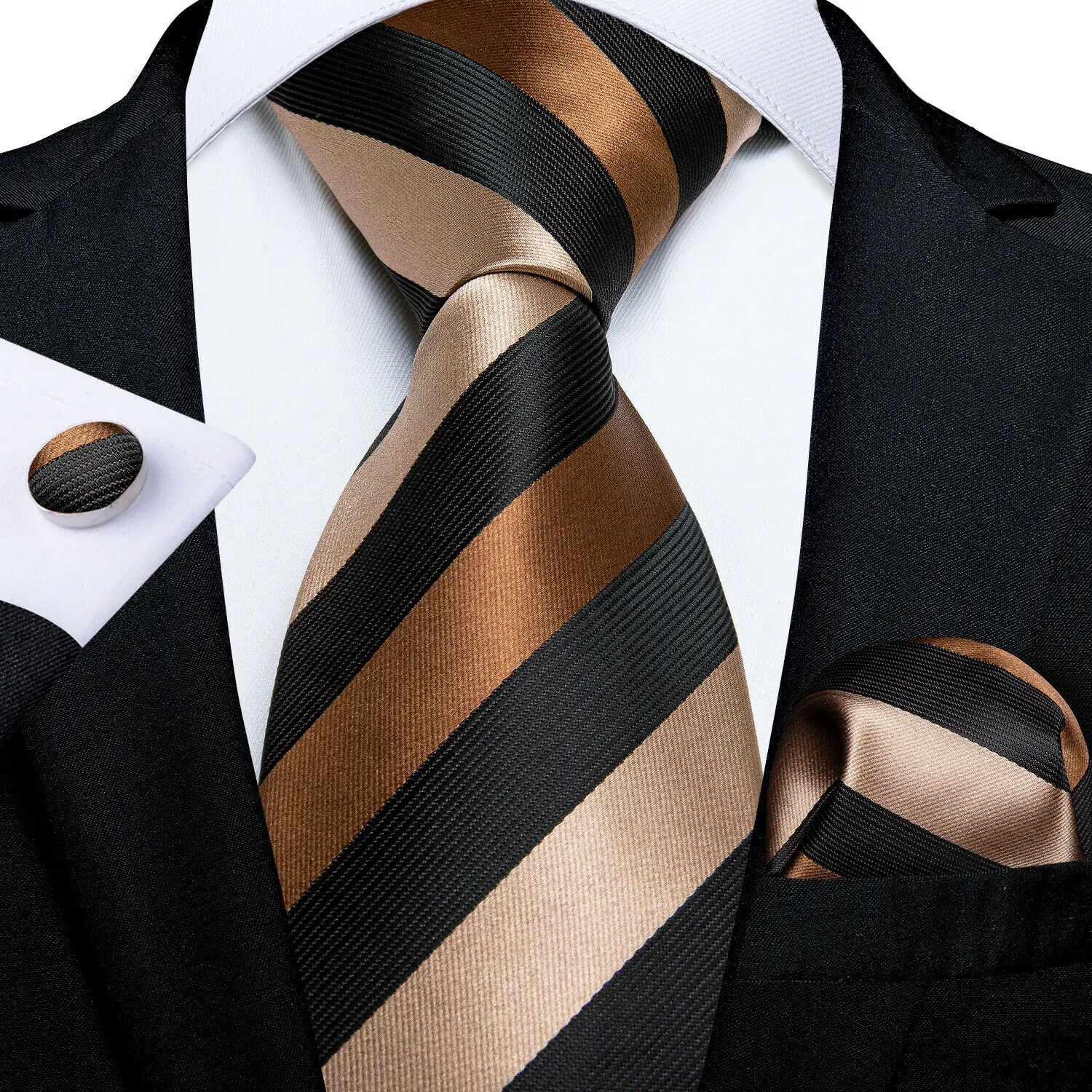 Gravatas marrons douradas para - Silk Tie Striped avaliação e preço
