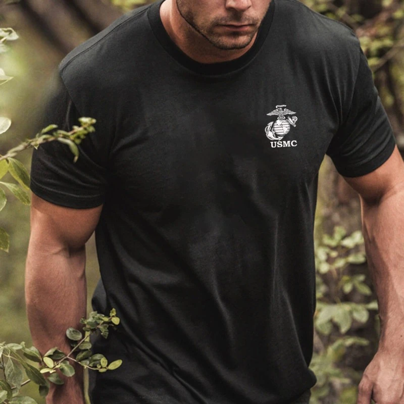Summer New Products Marun Emblem Style USMC Earth Eagle Style Round-neck Short-sleeved T-shirt