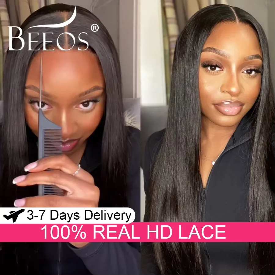 

30in #1 Jet black 5x5 HD Lace Closure Wigs 250% Light Yaki Straight Hair Wigs Silklike Pre Bleached Melt Skins Brazilian Hair