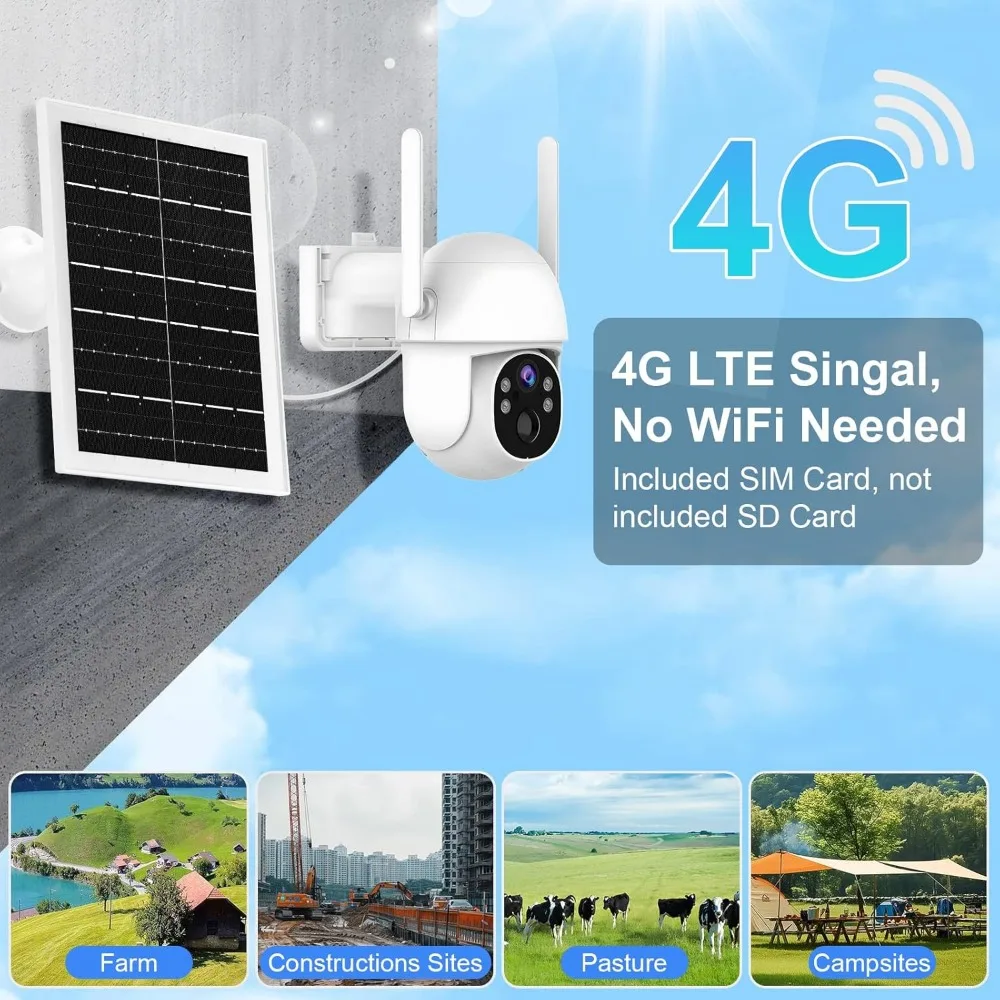كاميرا أمان خلوية 4G LTE نظام خارجي، بيانات غير محدودة مجانية مدى الحياة، كاميرا أمان لاسلكية تعمل بالطاقة الشمسية مدمجة في بطاقة sim، 3 #3
