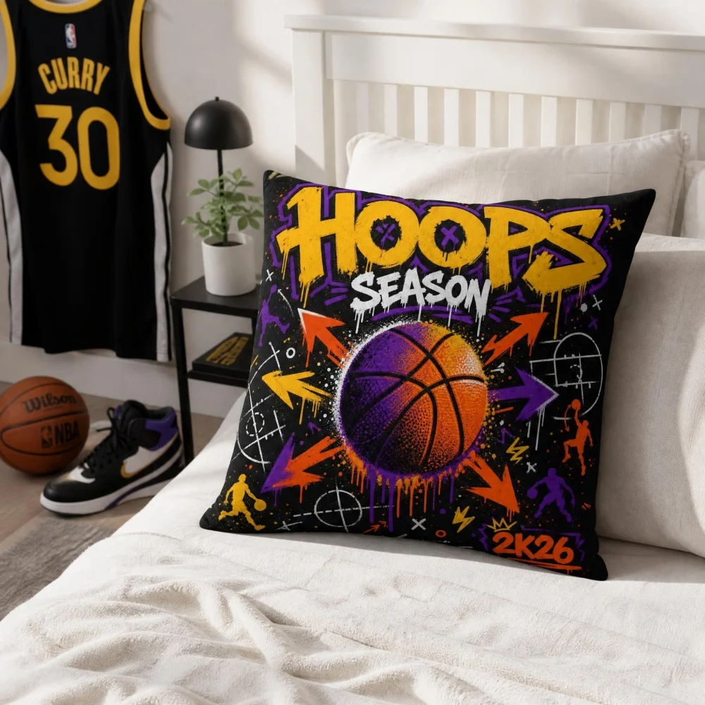 Street Graffiti Basketball Hoops Season Throw Pillow, Complete Cushion Pillow for Teen Boys Sports Fan Bedroom Decor Gift