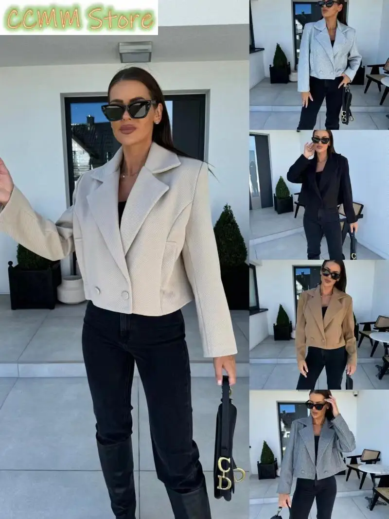 

Women's New British Suit Collar Solid Color Woolen Jacket Elegant Fashionable Casual Retro Tops Street Party Wear