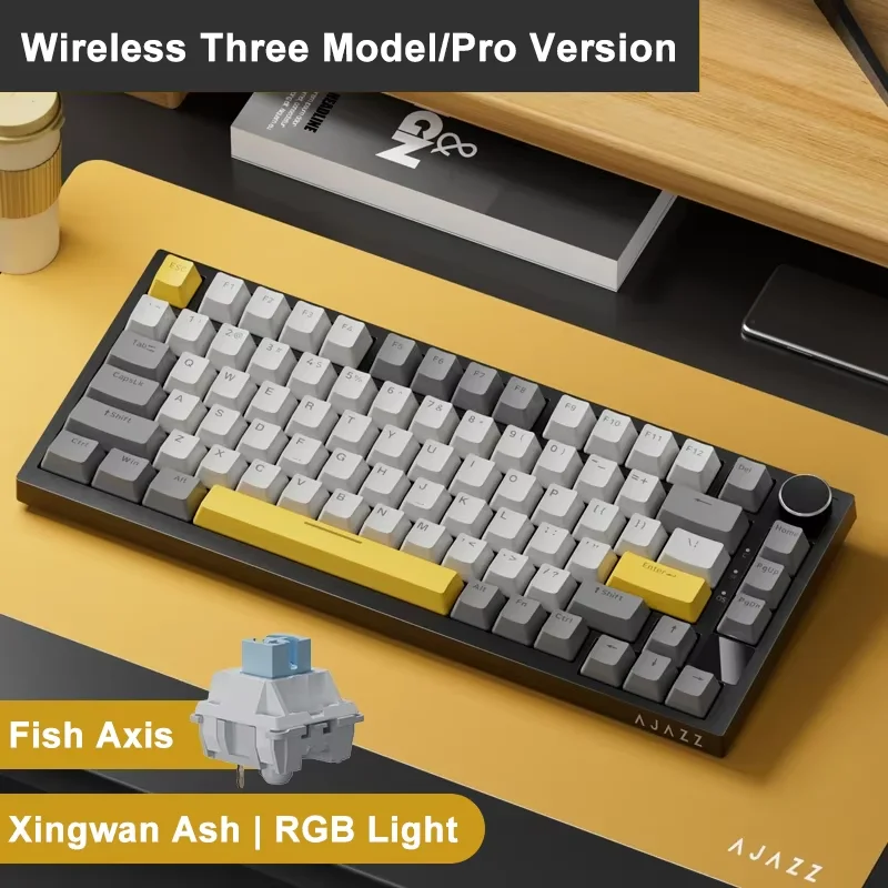 Ajazz AK820 Pro Gaming Mechanical Keyboard 75% Bluetooth/ Wireless Customized Gamer Keyboard with TFT Color Screen Knob for PC