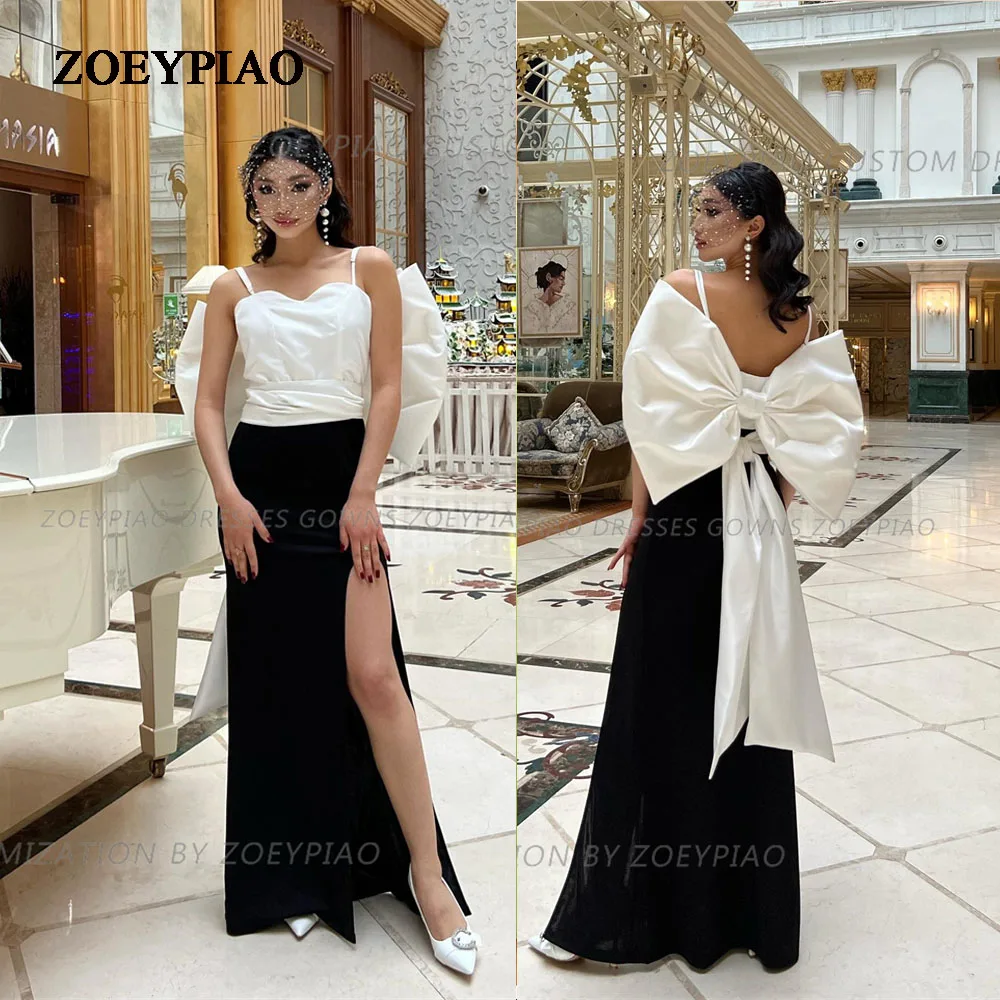 Vestidos de noche con lazo trasero blanco y negro para mujer, vestidos de celebridades personalizados sin tirantes para eventos especiales, vestidos largos de Graduación