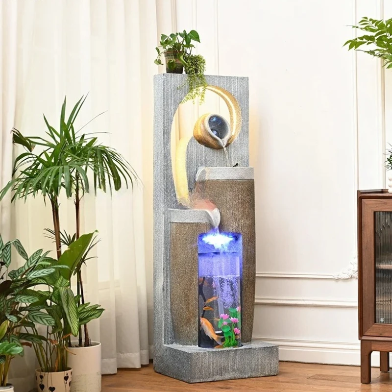 b7-  Fish Tank Water Flow Ornament Creative Home Humidifier Fountain Landscape Balcony Office Wealth-Attracting Decoration