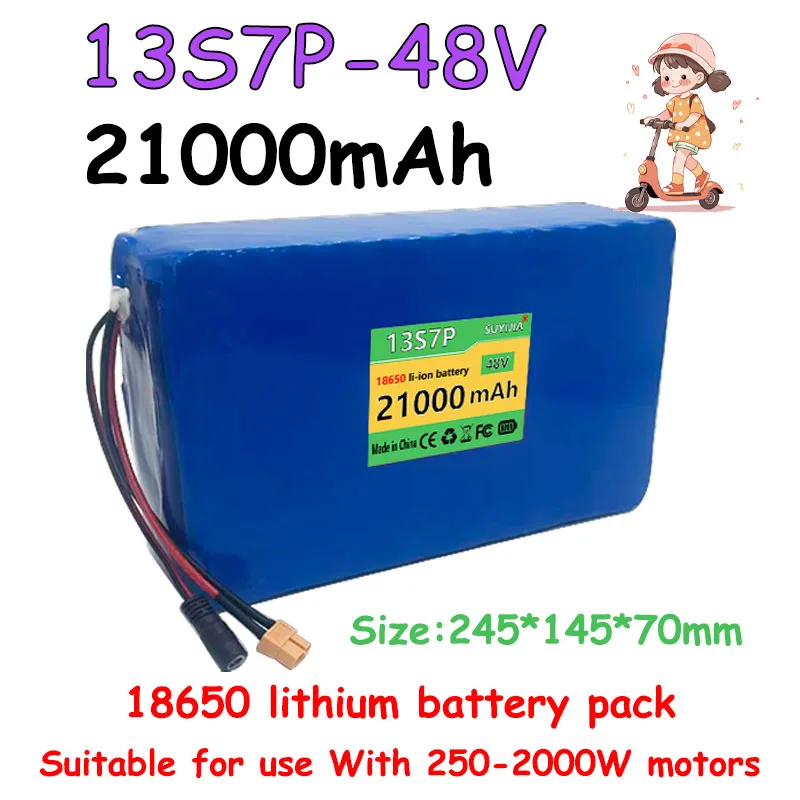 Full Capacity Lithium Battery, Fast Air Transportation, New 18650 Lithium Battery, 13S7P, Suitable for 250-2000W, 48V, 21Ah