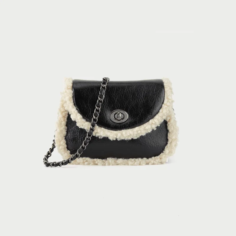 Female bag new lamb hair messenger bag female fashion chain small bag plush semicircle saddle bag shoulder bag