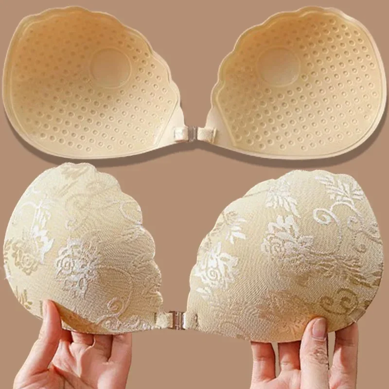 Girls\' Invisible Bra Lace Push Up Adhesive Strapless Backless Solid Bra Sticky Silicone Nipple Cover Underwear Bust Breast Pads