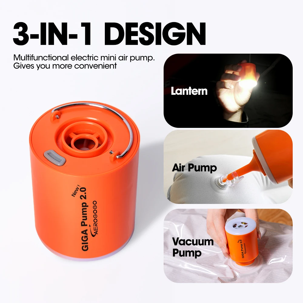 New GIGA Pump 2.0 Mini Air Pump 3 in 1 Outdoor Camping Lantern Vacuum Pump For Mattress Swimming Ring Air Pillow