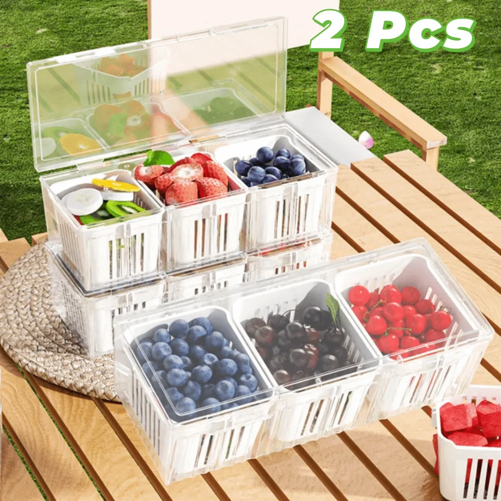 2 Piece 3 Compartments Spices Fresh Keep Storage Box Detachable Drainable Scallions Preservation Case with Lid