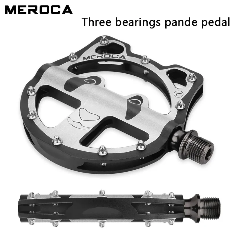

MEROCA Panda Bike Pedals 3-Bearing CNC Aluminum Alloy Anti-Slip Pedals MTB/Road Cycling Pedals with Grip Pins Bicycle Parts
