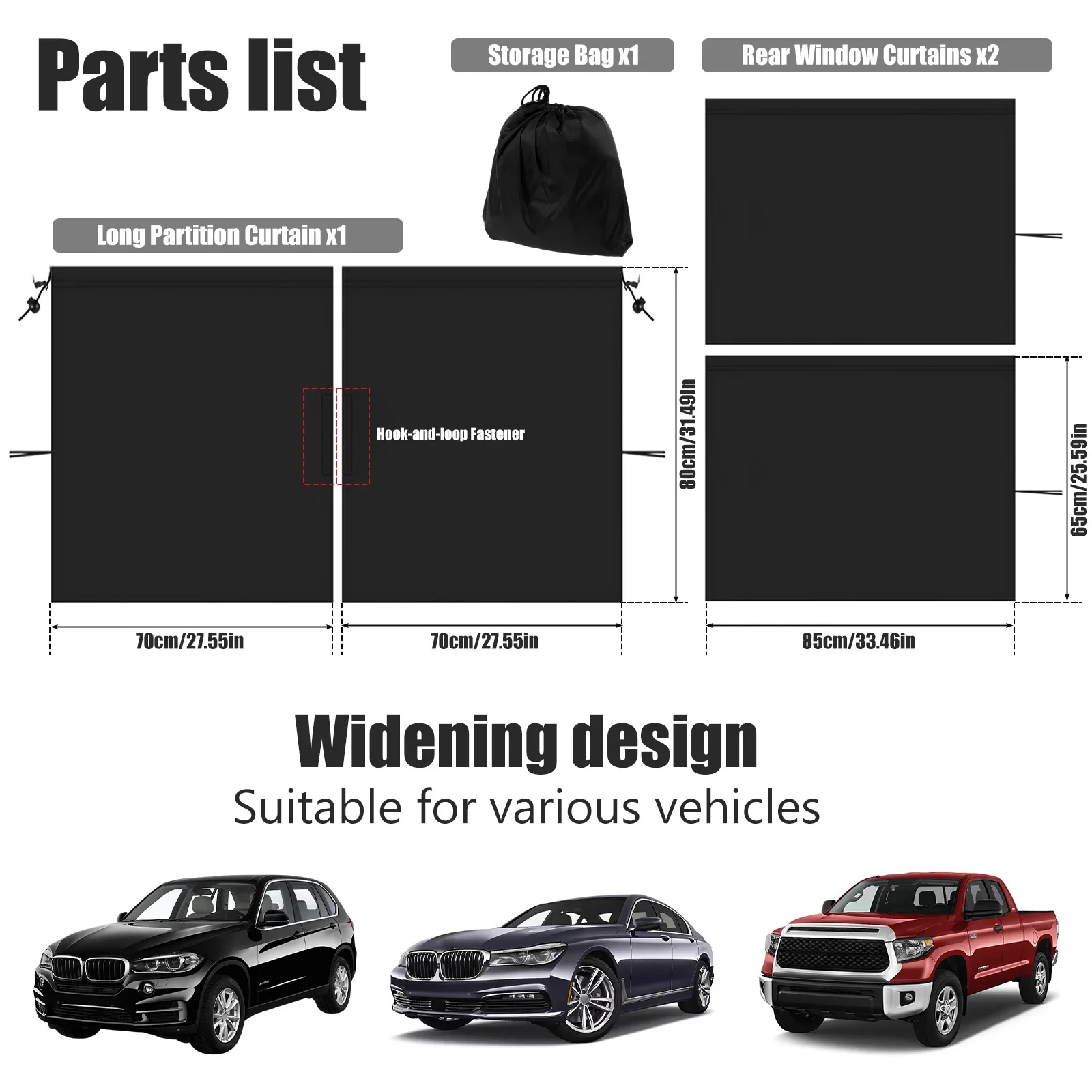 3Pcs Car Privacy Curtains Set Universal Taxi Car Divider Curtain Blackout Curtains for Kids Baby Travel Camping Sleeping image 3