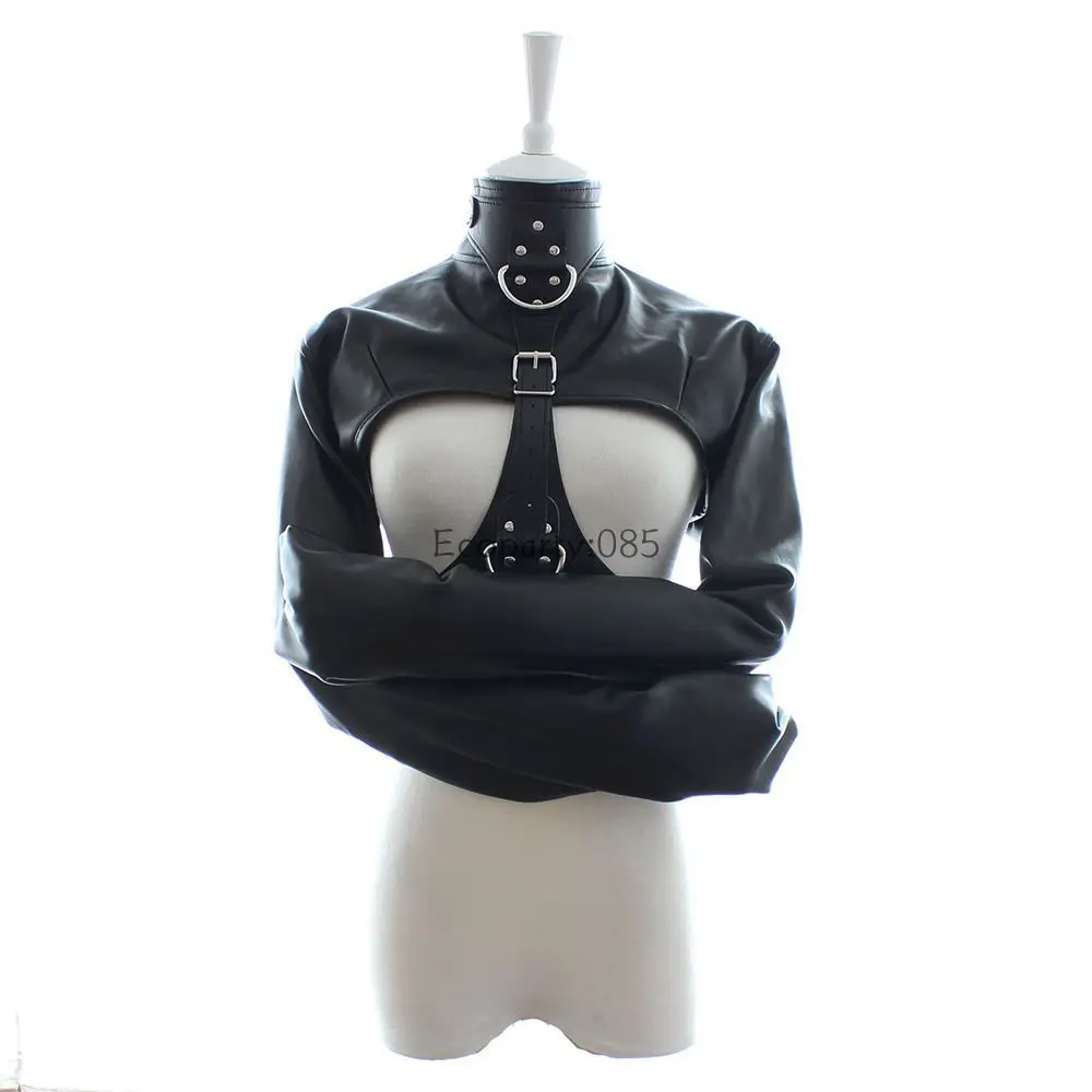 Women Jacket Halloween Costume Restraint Straight Sexy Open Breast Cupless Leather Bondage Strait Jacket Tops for Female 2024