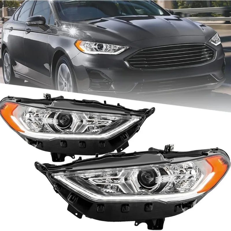 

Headlights Assembly Compatible with 2017 2018 2019 2020 Fusion w/LED DRL Halogen Headlamp Bulbs Include, Driver & Passenger
