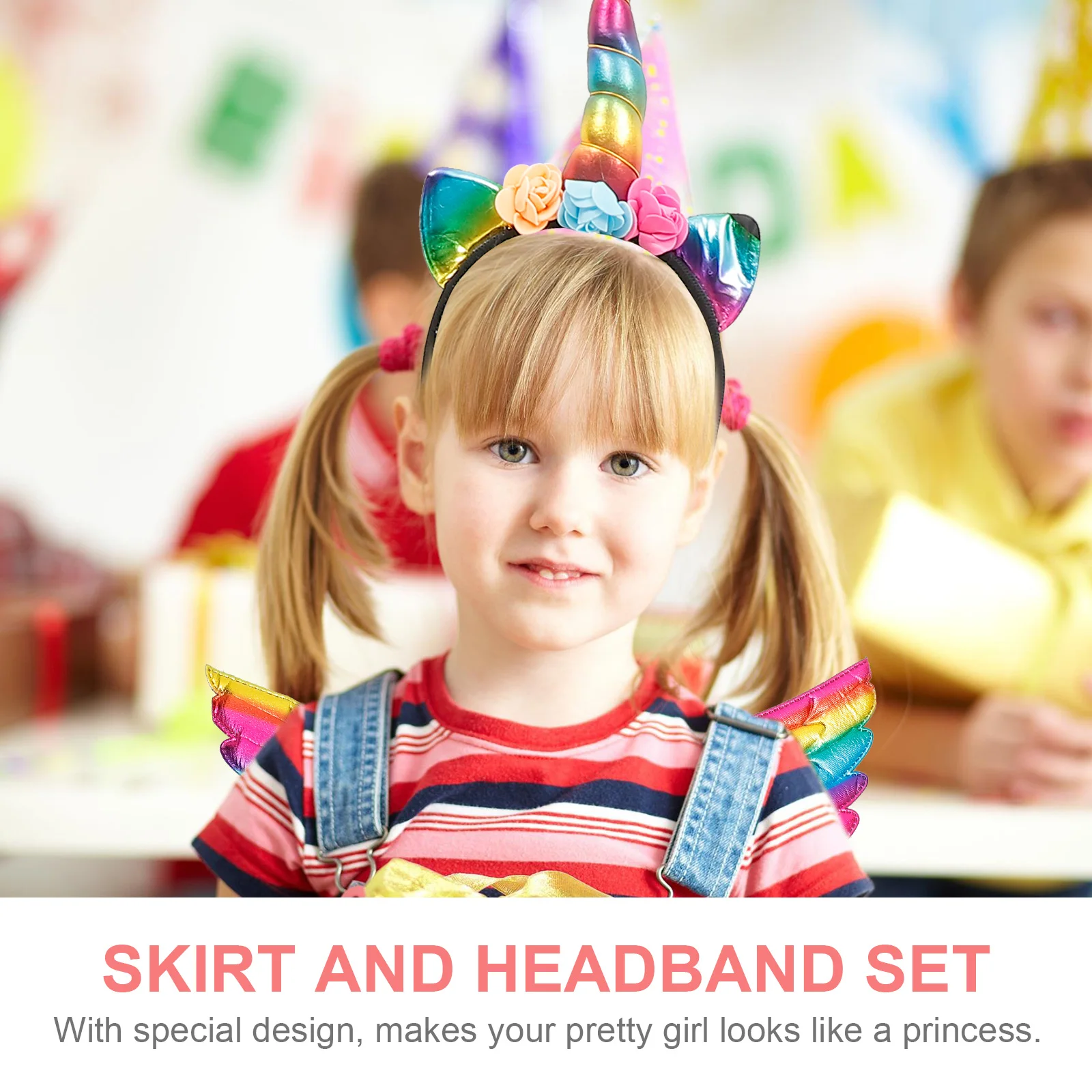 

3Pcs Unicorn Headband Dress Set Tulle Skirt Wing Rainbow Costume Kids Stage Skirt and Headband Set
