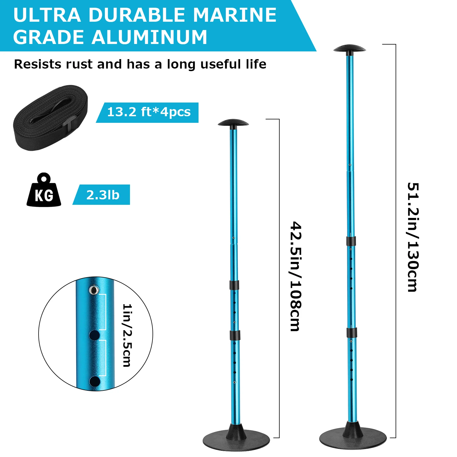 SANLIKE Boat Cover Support Pole 4 Section Aluminium Telescopic Adjustable Lightweight Boat Cover Support Pole for Yacht Fishing