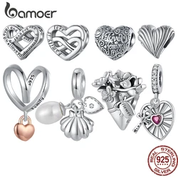 Bamoer Original 925 Sterling Silver Forever Love Charm Heart Bouquet Pendant Lovers Family Friendship For Women DIY Fine Jewelry