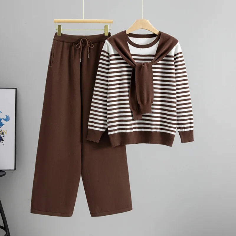 Conjunto de calças femininas conjuntos de duas peças em torno do pescoço conjuntos de correspondência de malha topos perna larga calças compridas rendas até cintura elástica y2k streetwear