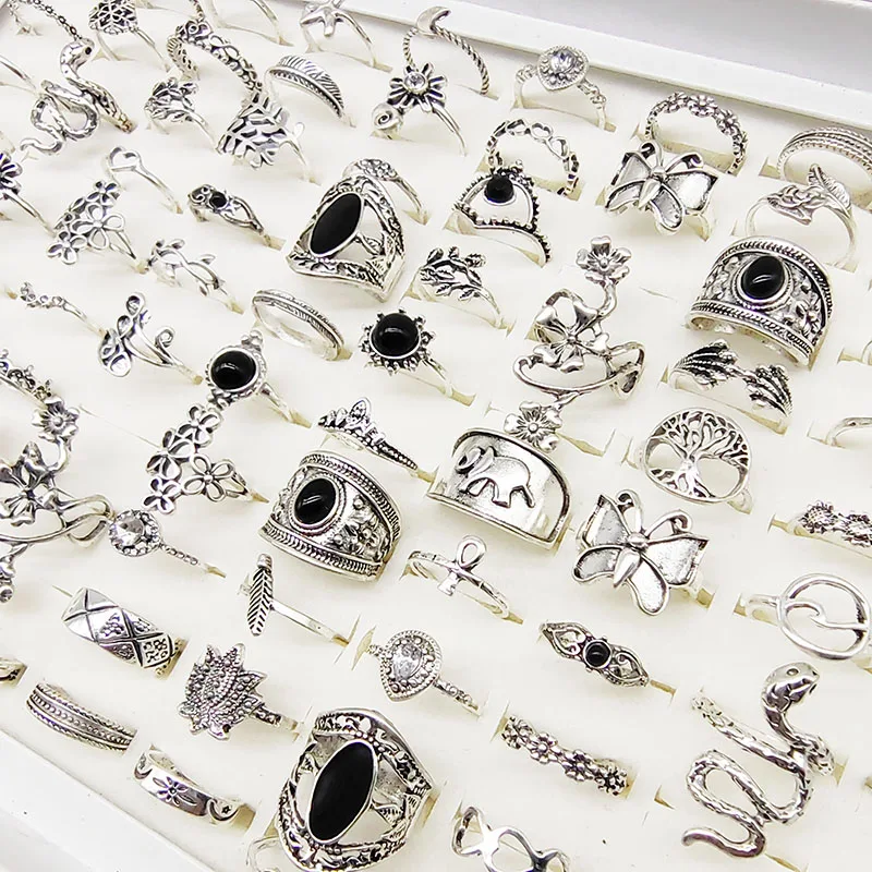 خواتم الاصبع انقطاع خمر للحزب ، المينا السوداء ، زهرة الاكريليك ، ورقة ، حلقة مشتركة فراشة كبيرة ، موضة جديدة ، وتجارة الجملة ، 50 قطعة ، مجموعة #1