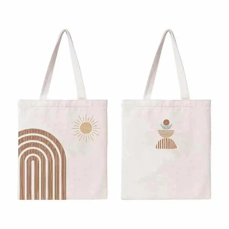 DA03 Abstract Rainbow and Sun Canvas Bag Minimalist Cotton Grocery Bags