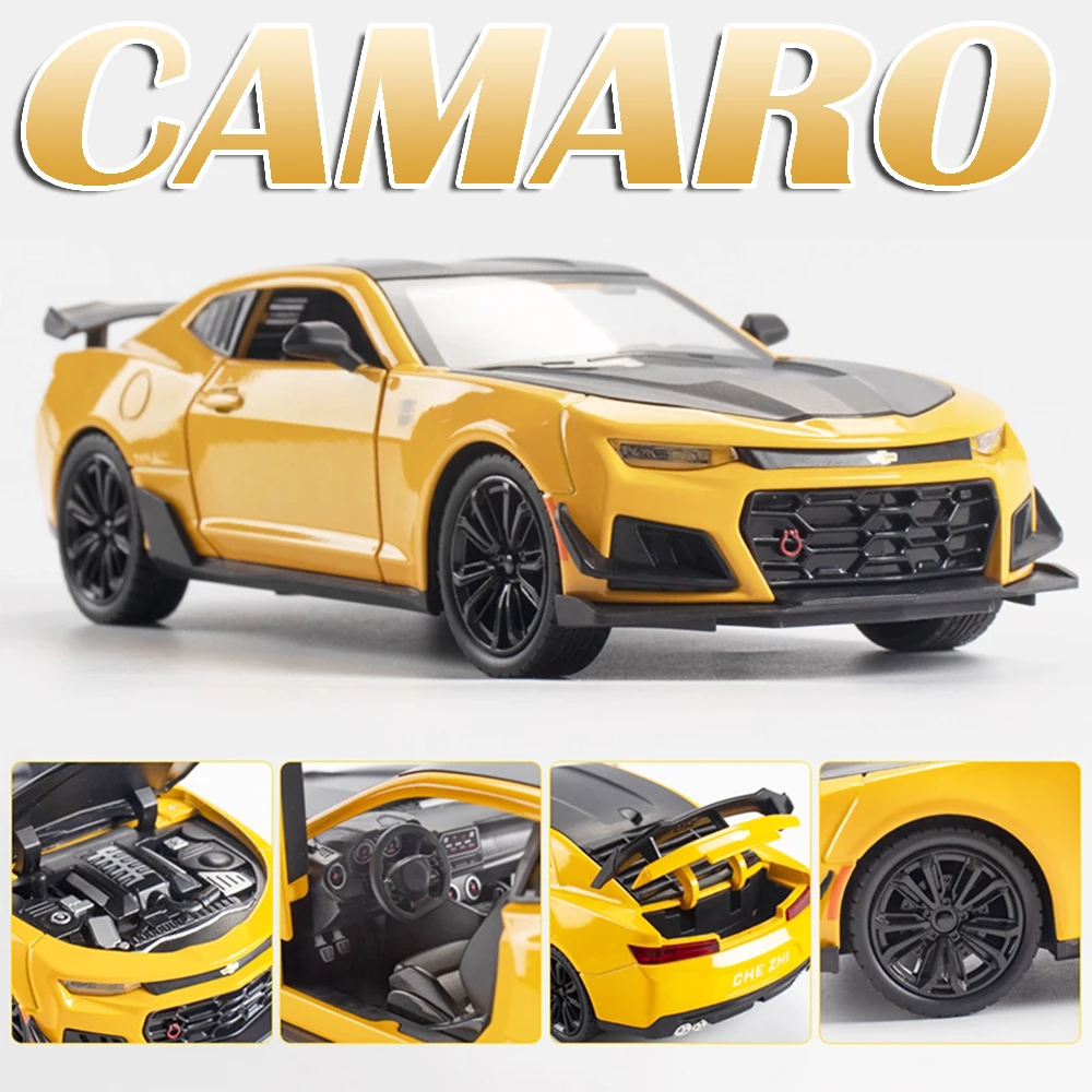 1:24 Camaro RX7 Car Model Toys Alloy Diecast Doors Opened Pull Back Miniature Sports Cars Models Sound Light for Children Gifts