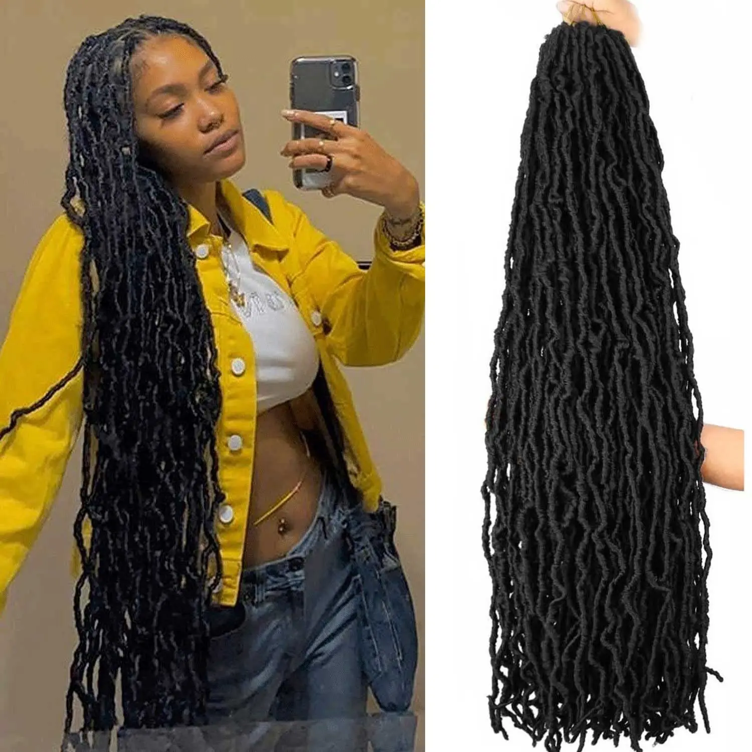 Faux Locs Synthetic Natural Butterfly Locs  Crochet Hair Pre-looped Soft Goddess Locs Curly Wavy Crochet Braids Hair For Women