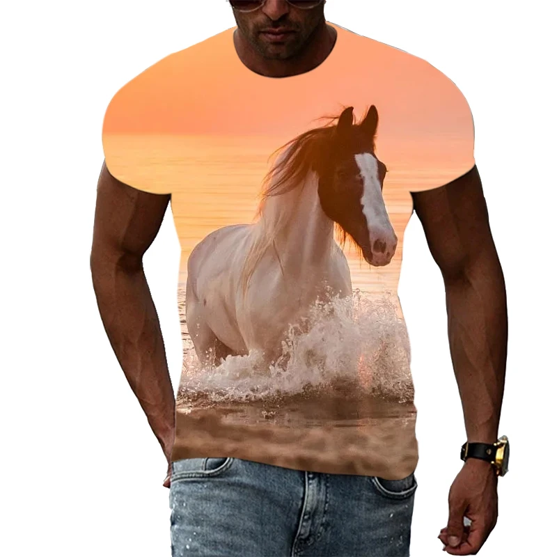 Horses Galloping Summer Fashion Casual Personality 3D Harajuku Print Men And Women Comfortable Round Neck Short-sleeved T-shirt