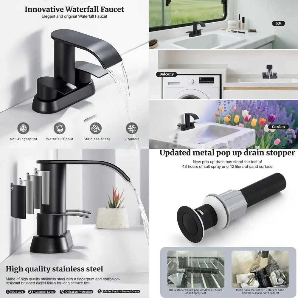 

Смеситель для раковины 4 дюйма с защитой от брызг для умывальников с 2 или 3 отверстиями, с выдвижным сливным клапаном, простая установка для ванных комнат и автодомов