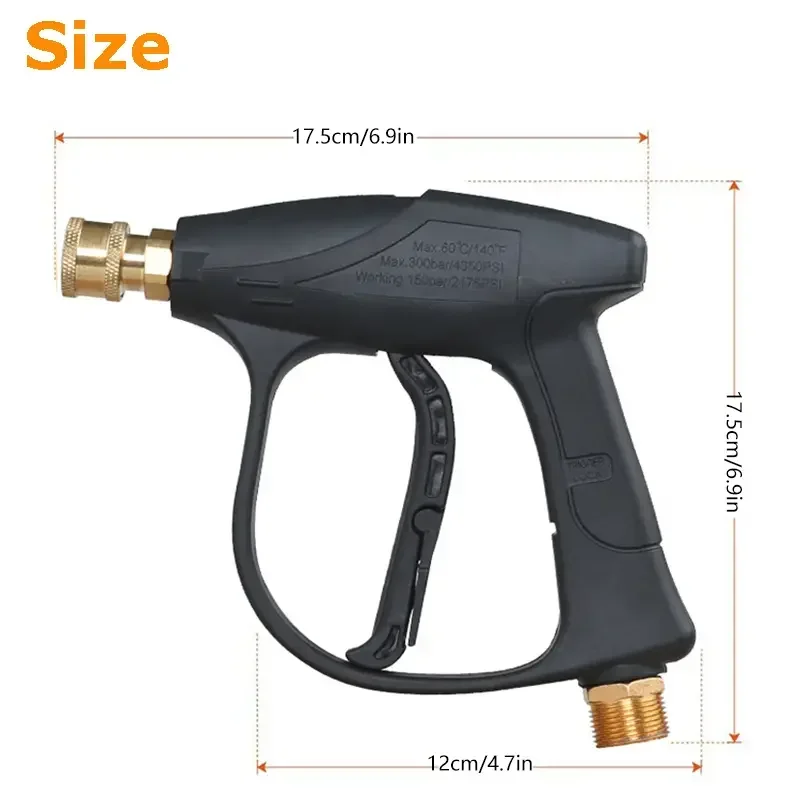 4000PSI High Pressure Water Gun for Car Wash, 5 Color Nozzle Tips, 1/4 Quick Connect, M22-14 Thread, 3/8 Quick Connector