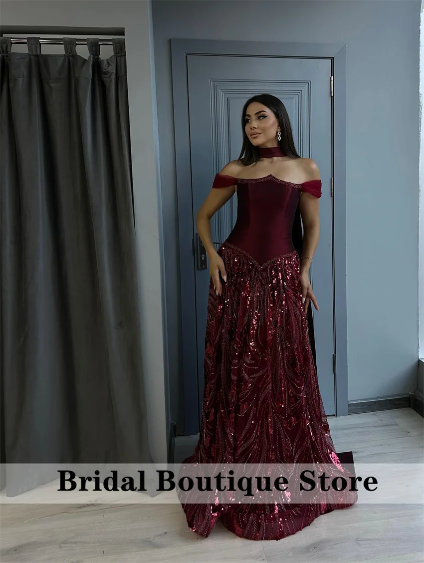 

Burgundy Elegant Beading Saudi Arabia Evening Dresses With Shawl Wedding Party Gown فساتين Prom Dress Customized