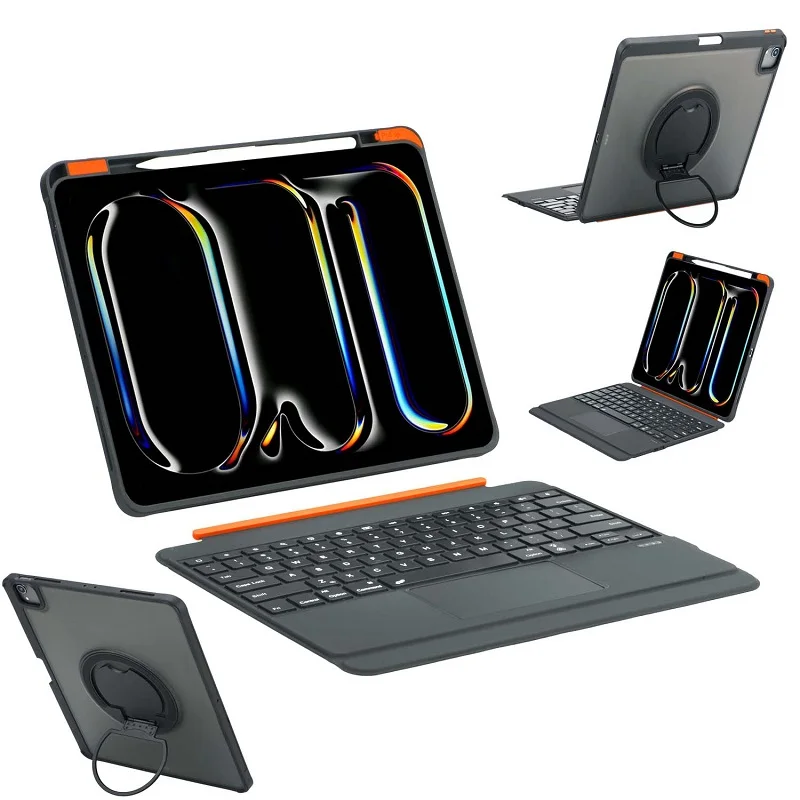 

Чехол для iPad Air 13 дюймов M3 M2 2025 с Bluetooth-клавиатурой, слотом для ручки, RGB-подсветка, вращающаяся на 360 градусов ручка, складная подставка