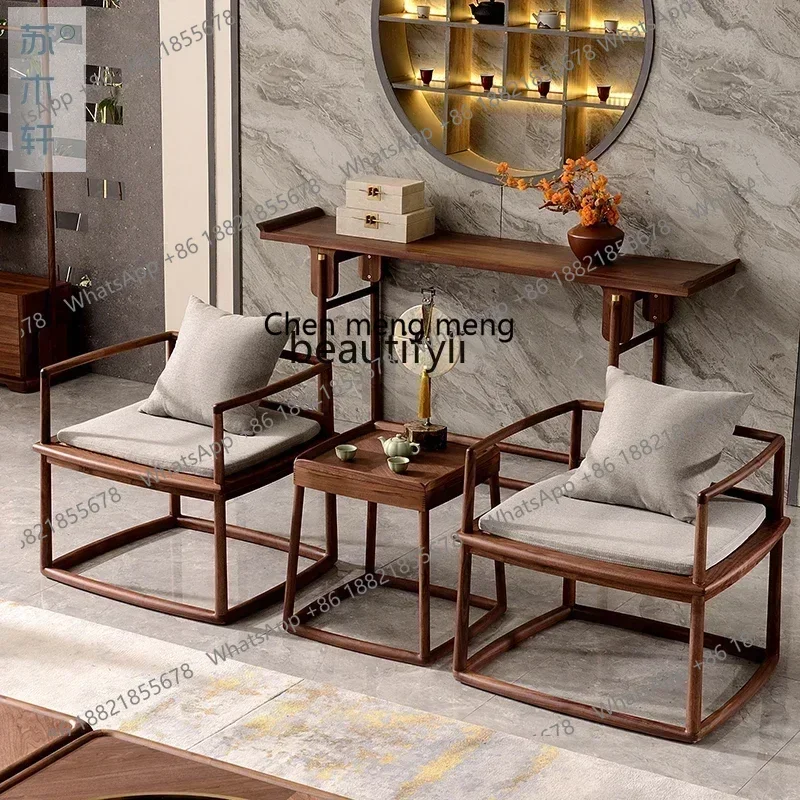 New Chinese meditation chair, zen chair, solid wood vine surface, black walnut leisure Taishi chair three-piece furniture