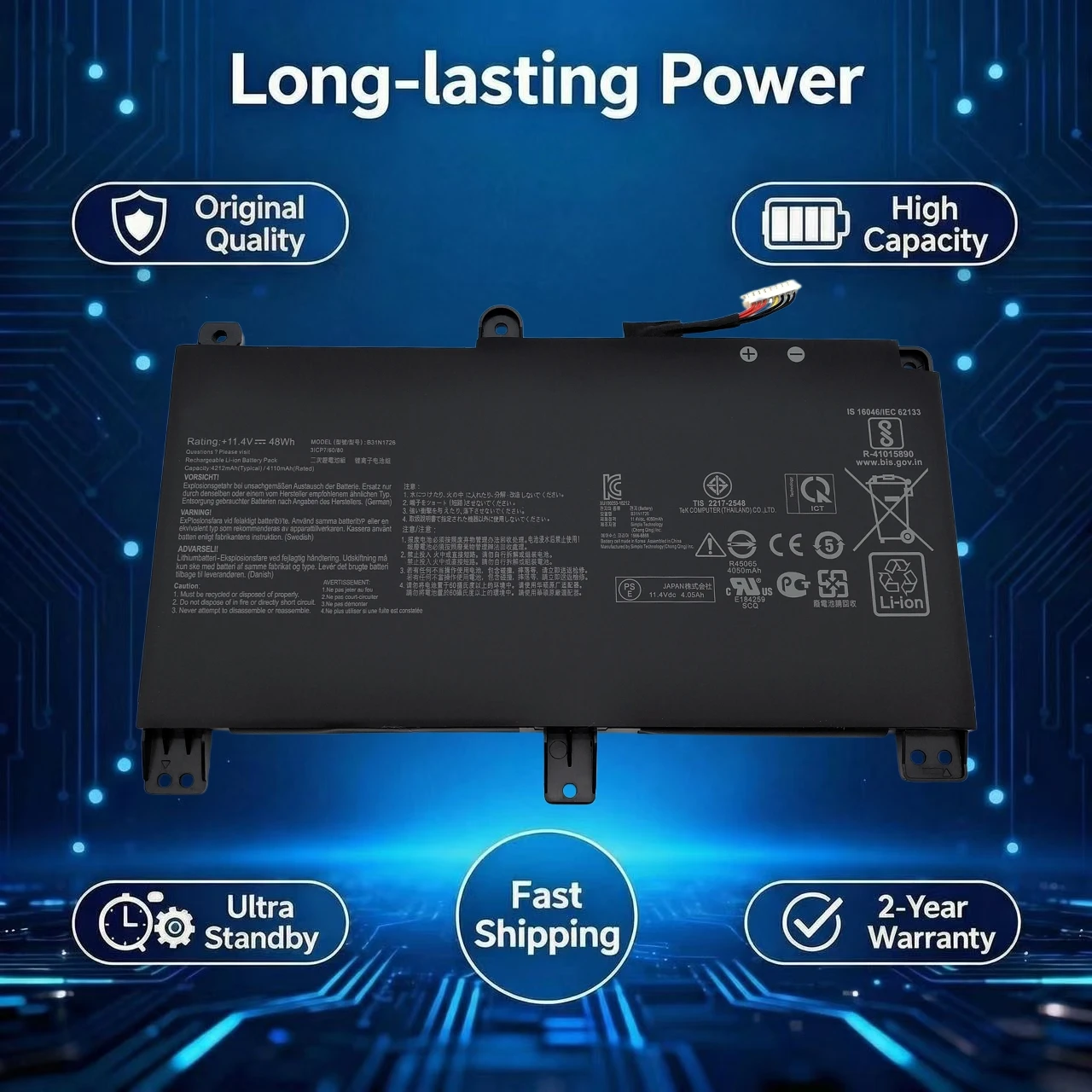 Original B31N1726 B31BN91 Battery For Asus FX504 FX504GE FX505DY TUF505DY TUF504GD TUF565GD TUF554GE Gaming 15 FX505 B31N1726-1