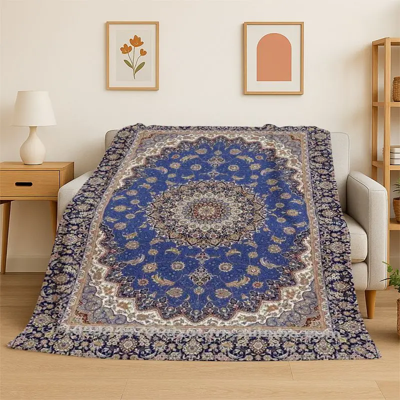 Luxury Persian Turkey Retro Flannel Blanket Soft Throw Blanket for Bedroom Living Room Bed Travel Camping Picnic Nap Cover Gift