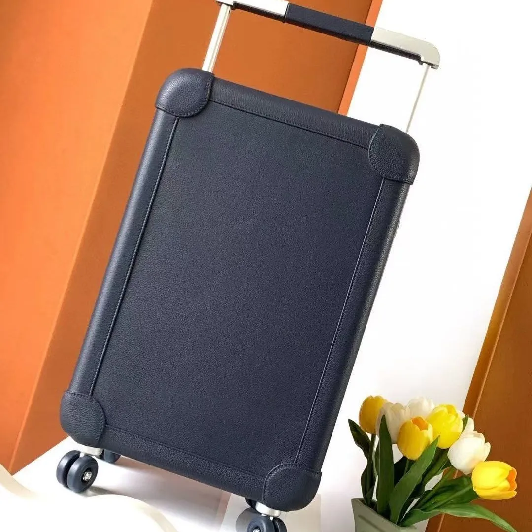 Business travel suitcase, leather carry-on suitcase, classic swivel-wheel trolley suitcase