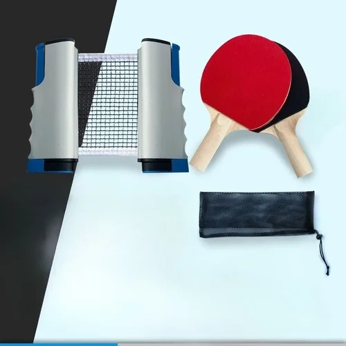 Imagen 2 del producto Juego de combinación de raqueta de tenis de mesa, columna de malla portátil, juego de estante de malla de tenis de mesa estirable estándar para el hogar, ejercicio