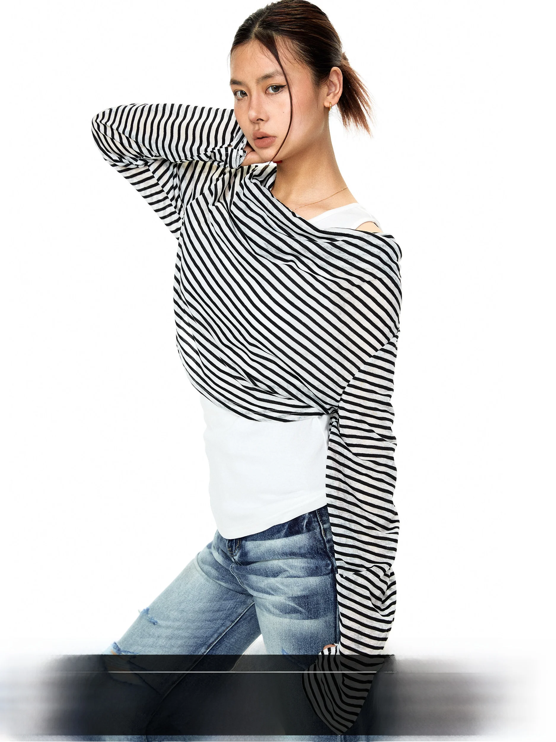 

Blackbb American Retro Casual Long Sleeve T-Shirt Women Summer Thin Sun Protection Fake Two-Piece Top Polyester Blend Standar...