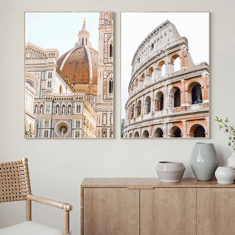 Pôsteres e Impressões de Fotografia do Coliseu de Roma, Itália, Pintura em Tela do Duomo de Florença, Quadros de Parede para Sala de Estar e Decoração de Casa
